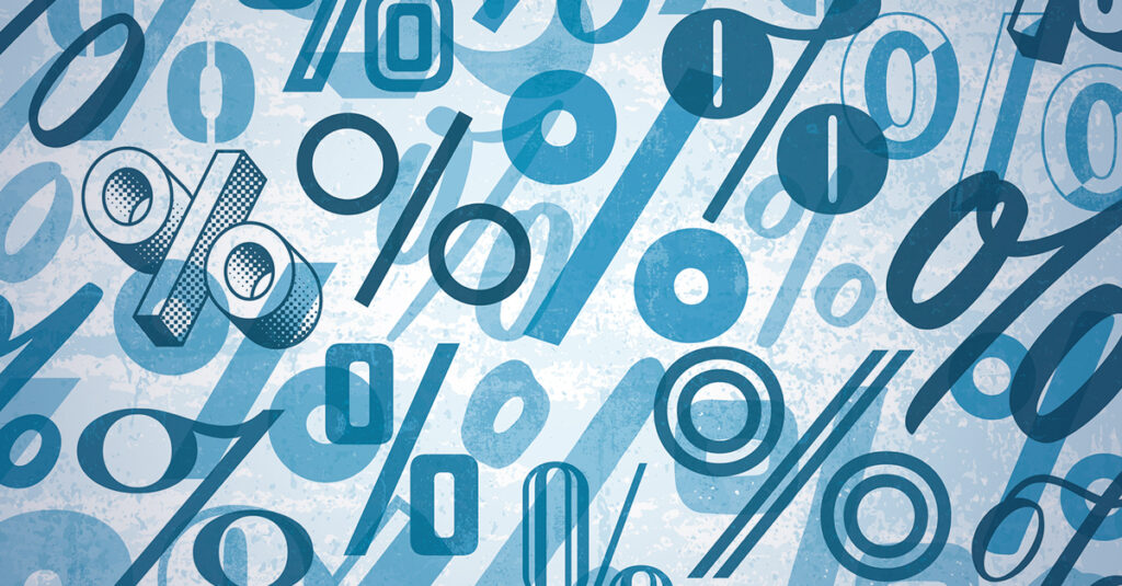 Abstract background with blue percentage symbols.