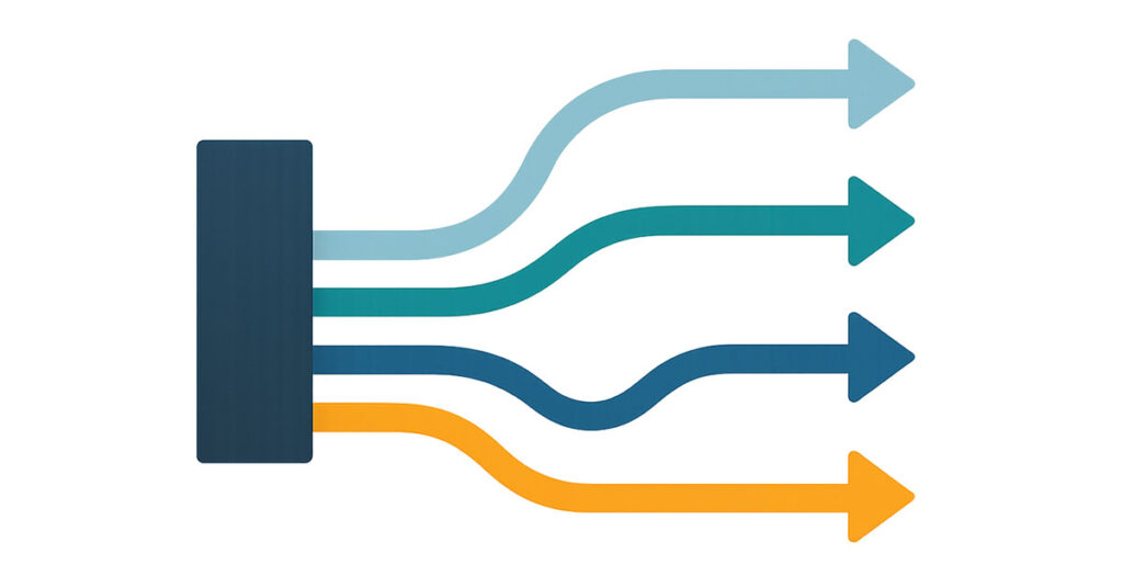 Flow chart with multi-colored arrows.