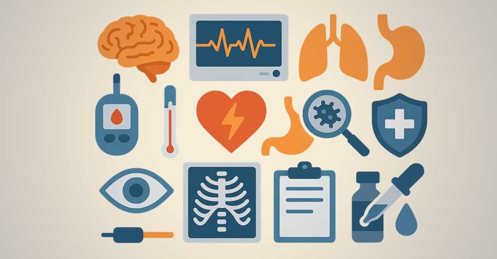 Illustration of different body parts.