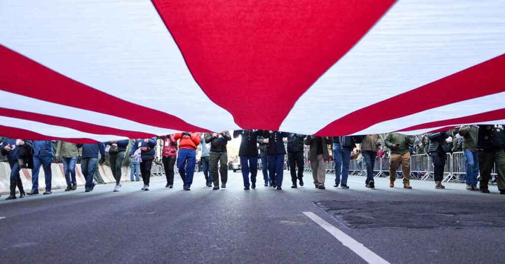 Large American flag.