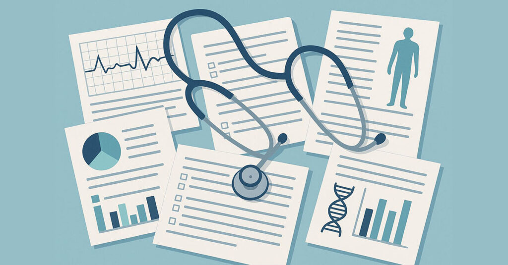 Stethoscope and medical paperwork.