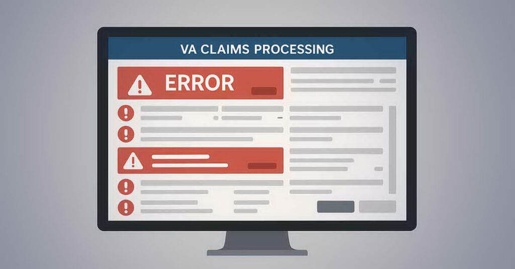 VA claims processing on computer with error.