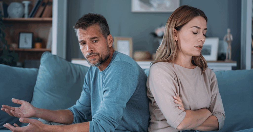 Veteran couple in discussion.