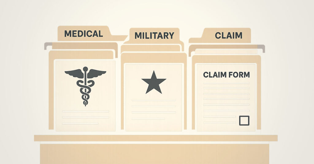 Veteran paperwork in file folders.