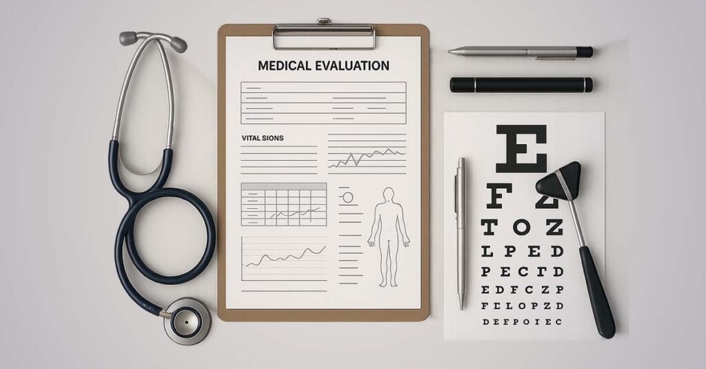 VA disability medical evaluation paperwork.