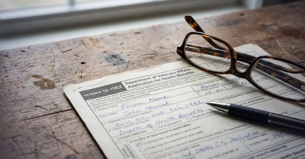 VA form 10-10ez filled out for veterans.