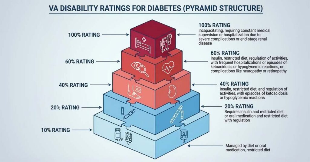 VA rating for diabetes support.
