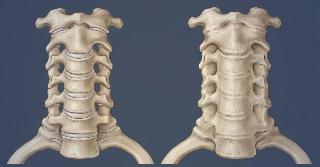 Ankylosis of the neck spine.