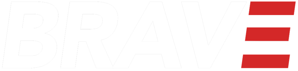BRAVE white and red logo.