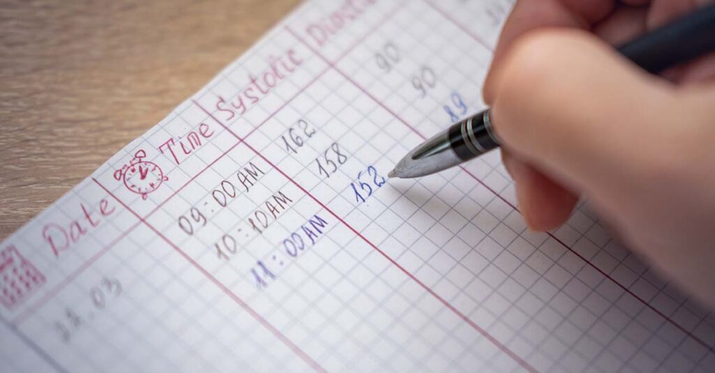 Blood pressure reading record keeping.