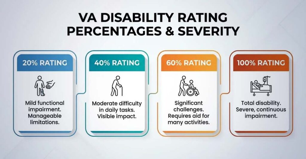 Chart showing VA rating percentages for gout based on frequency of episodes.
