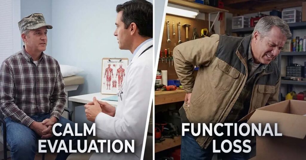 Doctor examining veteran shoulder.