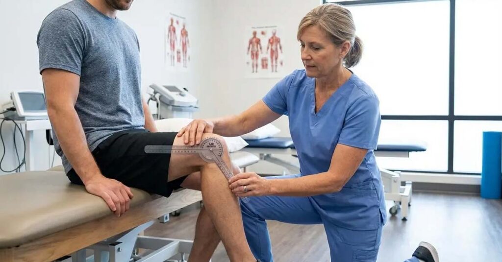 Measuring joint range of motion for VA rating assessment.