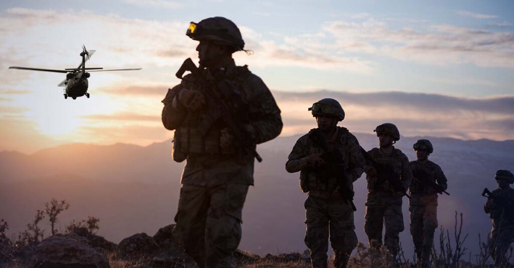 Military personnel on patrol.