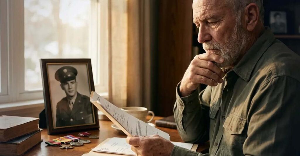Veteran reviewing military service records.