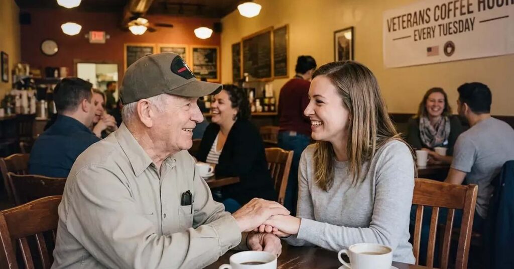 Veterans supporting each other in a group setting to combat isolation.