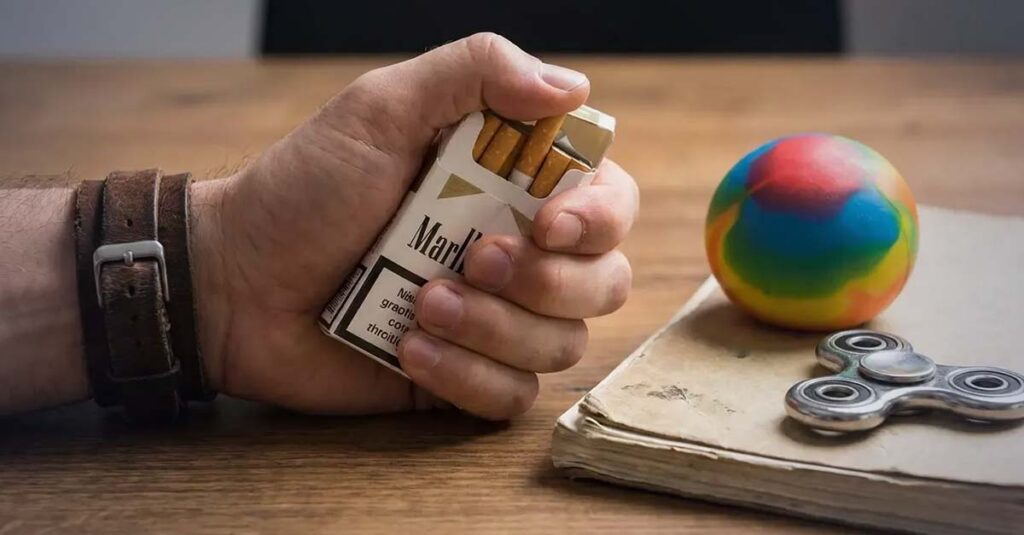 Visual representation of stress management techniques replacing nicotine.