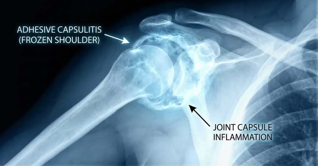 X-ray of frozen shoulder joint.