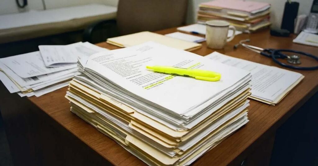 Medical records highlighting knee pain complaints.