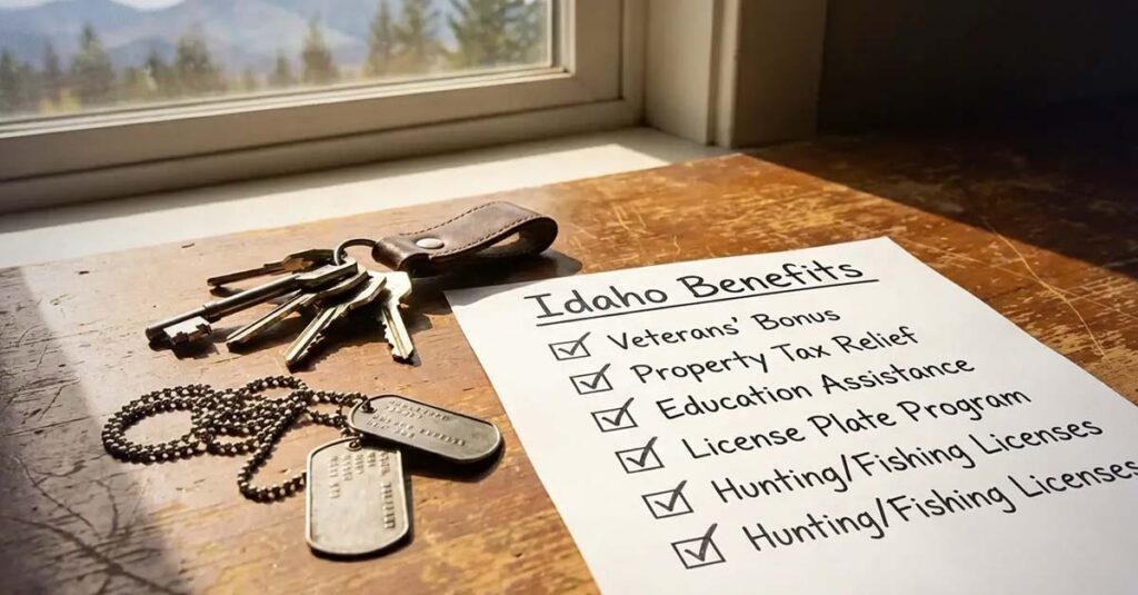 Snapshot of Idaho veteran benefits including tax breaks and recreation discounts.