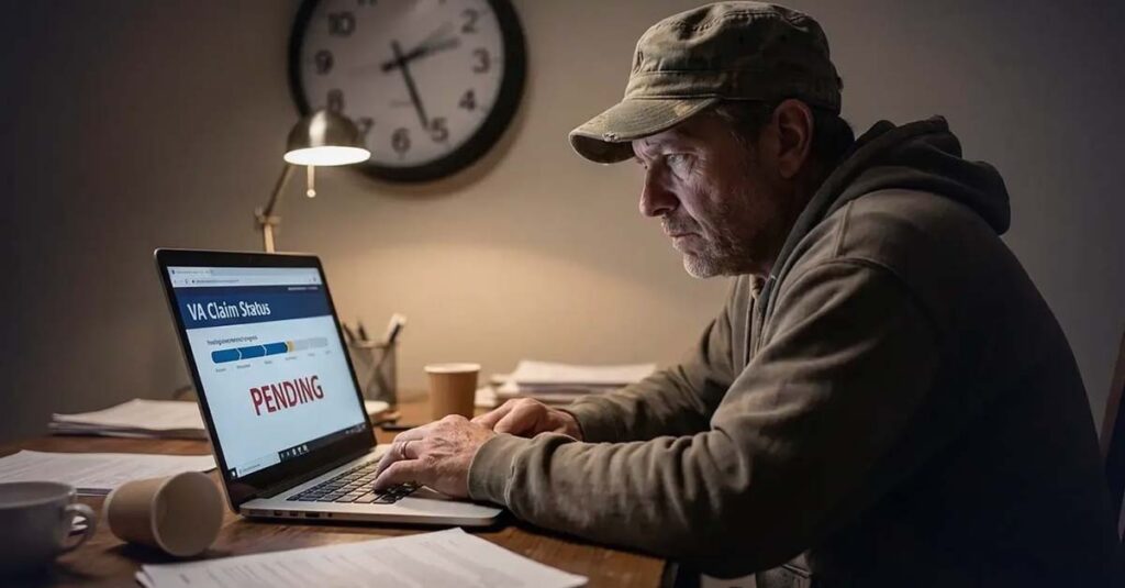 Veteran waiting online for a pending evaluation.