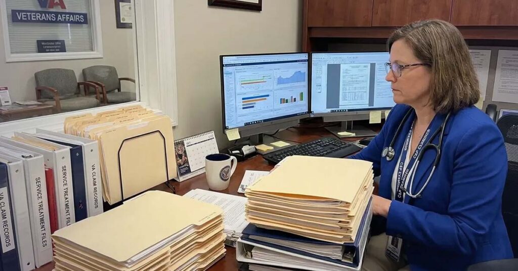 C&P examiner reviewing medical records.