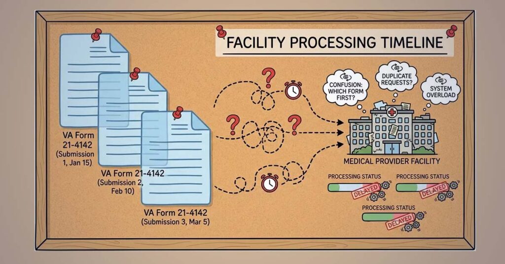 Multiple medical authorization forms stacked.