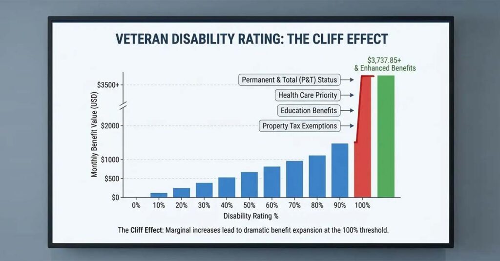 VA disability rating threshold benefits comparison chart.