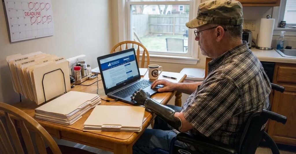 Virginia veteran reviewing benefit applications strategically.