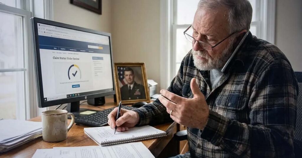 Veteran checking claim status online.