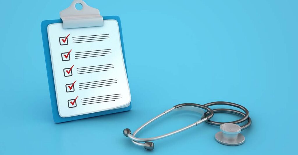 DBQ examination form with clinical criteria.