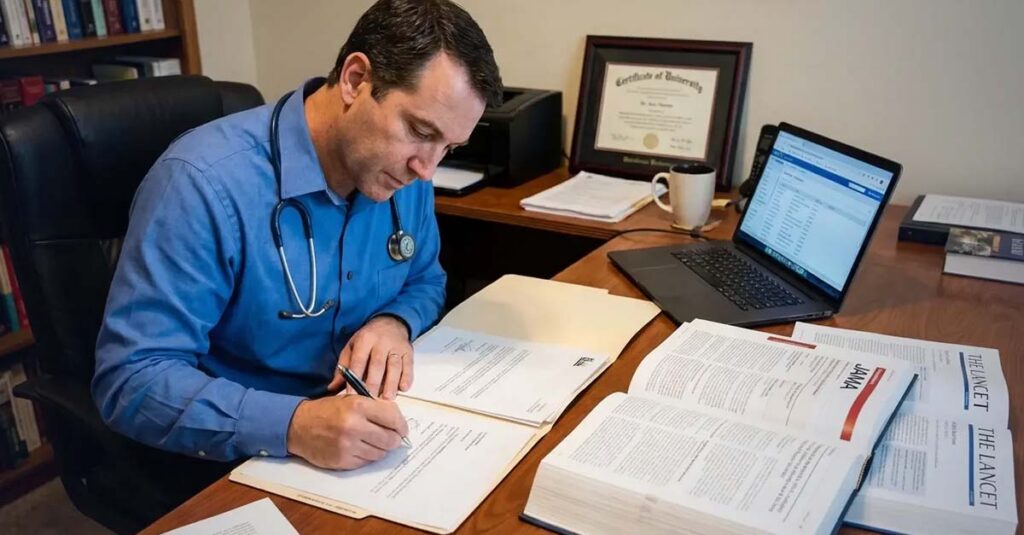 Private Physician filling out and signing a Nexus Letter.