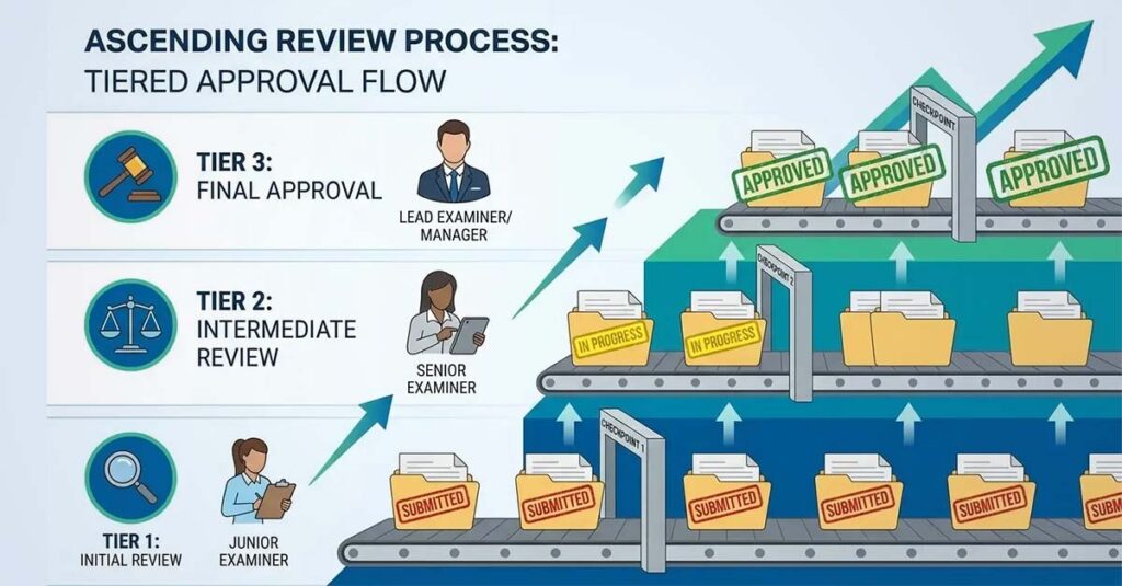 VA multi-tier claim review process flowchart for illustration only.