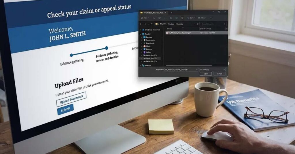 Veteran filling out online claim forms.